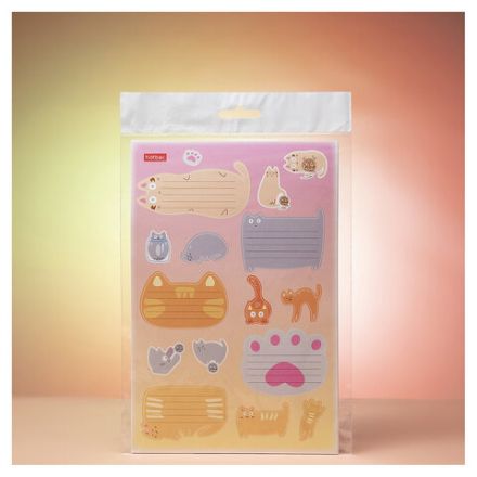 Наклейки "КОТОВАСИЯ" для маркировки школьных принадлежностей, НАБОР 4 листа, 64 наклейки, HATBER, 4Н5н