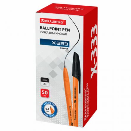 Ручка шариковая BRAUBERG "X-333 Orange", ЧЕРНАЯ, корпус оранжевый, узел 0,7 мм, линия письма 0,35 мм, 142410