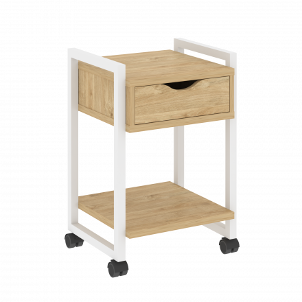 Loft Тумба на колесных опорах с ящиком и полкой VR.L-T1.K Тиквуд светлый/Белый металл 500*460*767 Loft Тумба на колесных опорах с ящиком и полкой VR.L-T1.K Тиквуд светлый/Белый металл 500*460*767