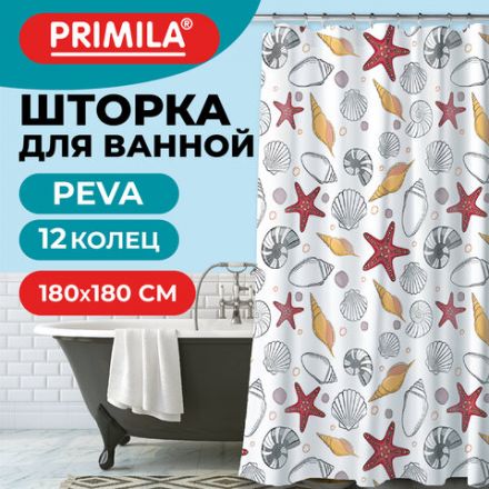 Шторка для ванной PEVA, 180х180 см, кольца в комплекте, 3 дизайна ассорти, МОРЕ, PRIMILA (ПРИМИЛА), 700074 Шторка для ванной PEVA, 180х180 см, кольца в комплекте, 3 дизайна ассорти, МОРЕ, PRIMILA (ПРИМИЛА), 700074