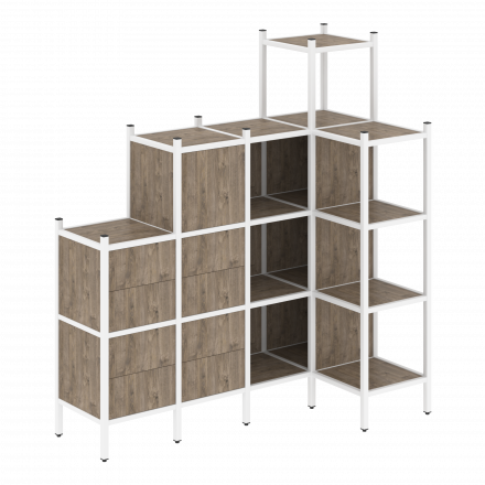 Loft Угловой внутренний стеллаж наборный VR.L-48 Тиквуд тёмный/Белый металл 1694*862*1869