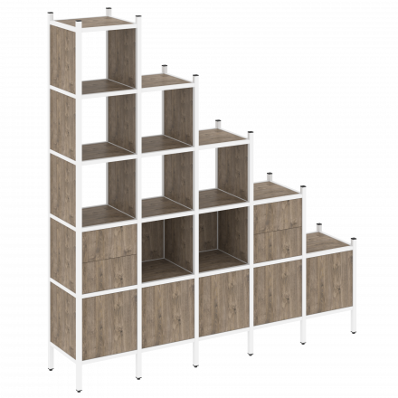 Loft Прямой стеллаж наборный VR.L-23 Тиквуд тёмный/Белый металл 2110*446*2280