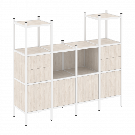 Loft Прямой стеллаж наборный VR.L-14 Денвер светлый/Белый металл 1694*446*1458