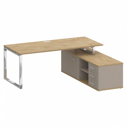 Shift Стол руководителя с опорной греденцией, правый SK.SRG-200 (R) Тиквуд светлый/Капучино 2000*1800*753