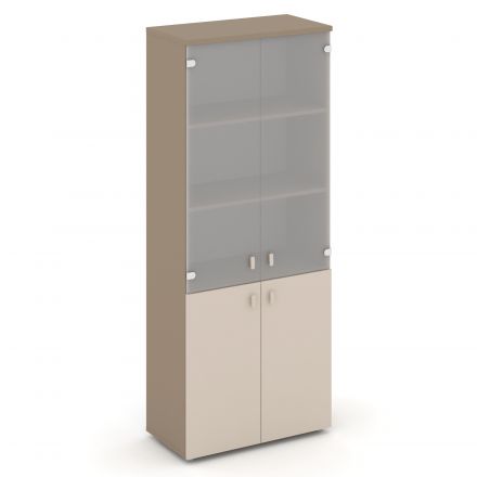Estetica Шкаф высокий широкий (2 низ. фасада ЛДСП+2 сред. фасада стекло) ES.ST-1.2 Латте/Капучино/Сатин матовый 800*420*1977