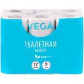 Бумага туалетная Vega 2-слойная, 12шт., эко, 15м, тиснение, белая Бумага туалетная Vega 2-слойная, 12шт., эко, 15м, тиснение, белая