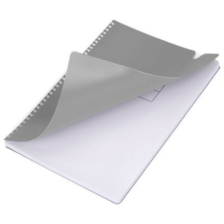 Тетрадь обложка пластик, А4 80 л., гребень мягкий, вырубка для ручки, клетка, BRAUBERG, серый, 405372