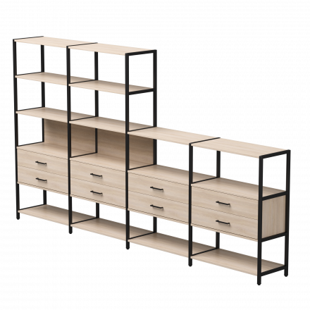 Набор стеллажных систем №13 Everprof EVO 3245x385x1840 Дуб Соната/Черный