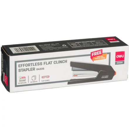 Степлер Deli Effortless N24/6-26/6 до 30лист.,плоск.сш.,черн+скобы(1000шт)