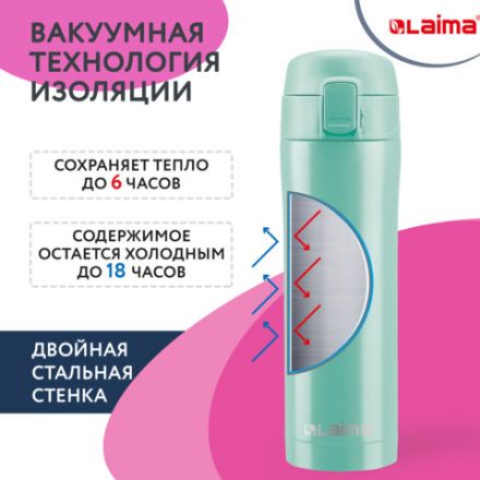 Термокружка 470 мл из нержавеющей стали SUS304, сочно-мятный матовый, LAIMA, 608826