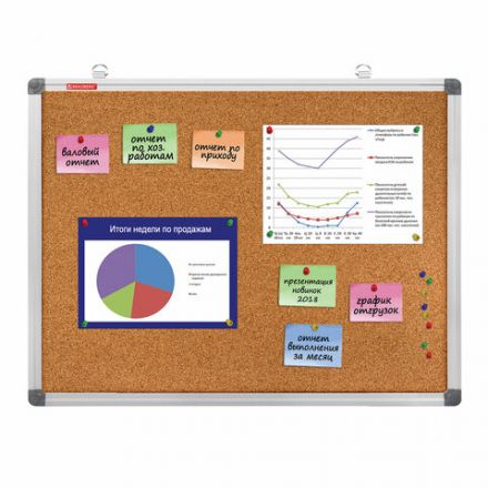 Доска пробковая для объявлений 45х60 см, алюминиевая рамка, BRAUBERG Extra, 238307
