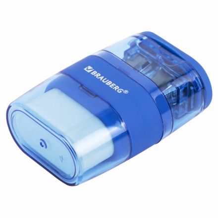 Точилки с ластиком 2 в 1 BRAUBERG "Double", НАБОР 2 ШТУКИ, 2 отверстия, синяя и зеленая, блистер, 271995