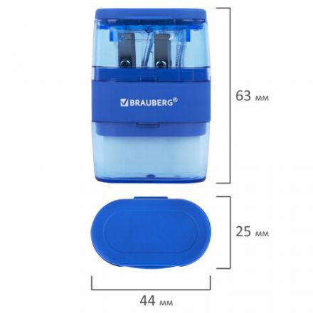 Точилки с ластиком 2 в 1 BRAUBERG "Double", НАБОР 2 ШТУКИ, 2 отверстия, синяя и зеленая, блистер, 271995