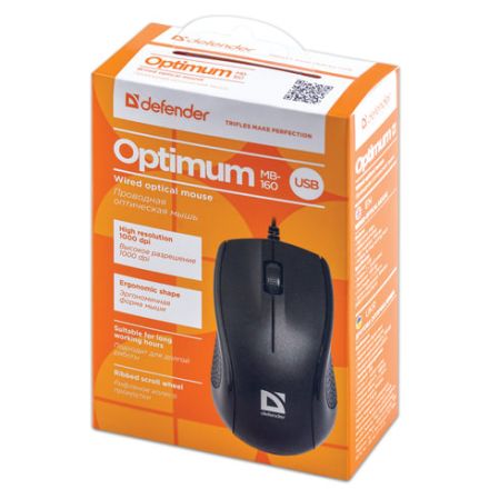 Мышь проводная DEFENDER Optimum MB-160, USB, 2 кнопки + 1 колесо-кнопка, оптическая, черная, 52160 Мышь проводная DEFENDER Optimum MB-160, USB, 2 кнопки + 1 колесо-кнопка, оптическая, черная, 52160