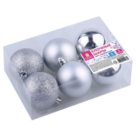 Шары ёлочные 6 шт., 6 см, "Trio", пластик, СЕРЕБРИСТЫЕ (глянец, матовый, глиттер), ЗОЛОТАЯ СКАЗКА, 590868 Шары ёлочные 6 шт., 6 см, "Trio", пластик, СЕРЕБРИСТЫЕ (глянец, матовый, глиттер), ЗОЛОТАЯ СКАЗКА, 590868