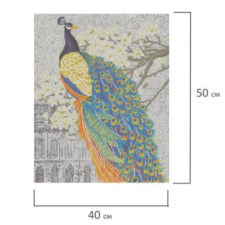 Картина стразами (алмазная мозаика) 40х50 см, ОСТРОВ СОКРОВИЩ "Павлин", без подрамника, 662411 Картина стразами (алмазная мозаика) 40х50 см, ОСТРОВ СОКРОВИЩ "Павлин", без подрамника, 662411