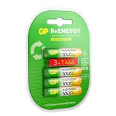 Батарейки аккумуляторные GP ReEnergy Ni-Mh КОМПЛЕКТ 4 шт. (ПРОМО 3+1), ААА (HR03), 950 mAh, 100AAAHC3/1RGY Батарейки аккумуляторные GP ReEnergy Ni-Mh КОМПЛЕКТ 4 шт. (ПРОМО 3+1), ААА (HR03), 950 mAh, 100AAAHC3/1RGY