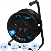 Удлинитель Topfort ПВС 2х1,5кв.мм, 30м на пласт.катушке, 4 роз. б/з, IP44