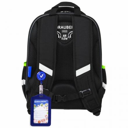 Ранец BRAUBERG QUADRO, 3 отделения, с брелком, "Tyrannosaur", светящийся рисунок, 37х28х18 см, 272021