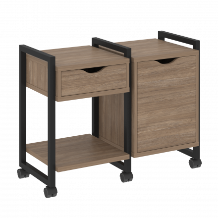 Loft Тумба на колесных опорах наборная. Вариант №3 VR.L-TN-3.K Дуб аризона/Чёрный металл 970*460*767