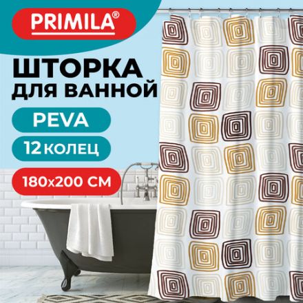 Шторка для ванной PEVA, 180х200 см, кольца в комплекте, 3 дизайна ассорти, ФИГУРЫ, PRIMILA (ПРИМИЛА), 700075 Шторка для ванной PEVA, 180х200 см, кольца в комплекте, 3 дизайна ассорти, ФИГУРЫ, PRIMILA (ПРИМИЛА), 700075