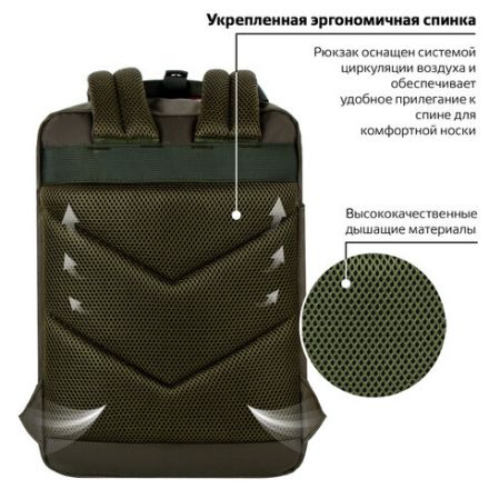 Рюкзак BRAUBERG FRIENDLY универсальный с длинными ручками, хаки, 37х26х13 см, 270091
