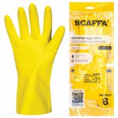 Перчатки латексные SCAFFA "Луч", КЩС-2, хлопчатобумажное напыление, размер 8, M (средний), желтые, 00-01017717