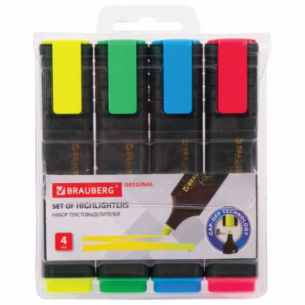Набор текстовыделителей 4 ЦВЕТА, BRAUBERG "ORIGINAL", линия письма 1-5 мм, 151689 Набор текстовыделителей 4 ЦВЕТА, BRAUBERG "ORIGINAL", линия письма 1-5 мм, 151689