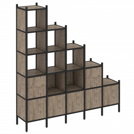 Loft Прямой стеллаж наборный VR.L-23 Тиквуд тёмный/Чёрный металл 2110*446*2280