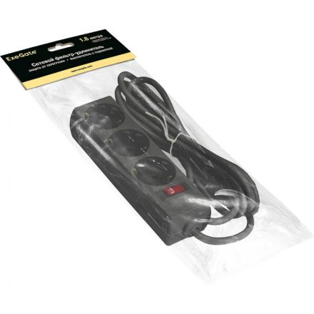 Сетевой фильтр ExeGate SP-3-1.8B 3р/1.8м, 10А/2,2кВт, черный(EX221176RUS)