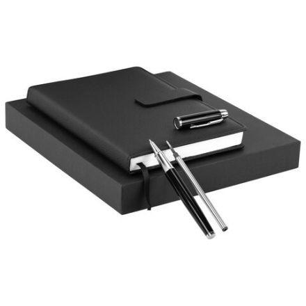 Ежедневник в подарочном наборе 5 в 1, А5, 145x212 мм, BRAUBERG "President", под кожу, 160 листов, черный, 116850