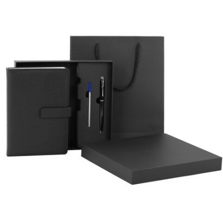 Ежедневник в подарочном наборе 5 в 1, А5, 145x212 мм, BRAUBERG "President", под кожу, 160 листов, черный, 116850