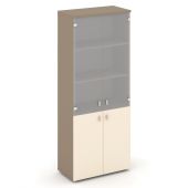 Estetica Шкаф высокий широкий (2 низ. фасада ЛДСП+2 сред. фасада стекло) ES.ST-1.2 Латте/Сатин/Сатин матовый 800*420*1977