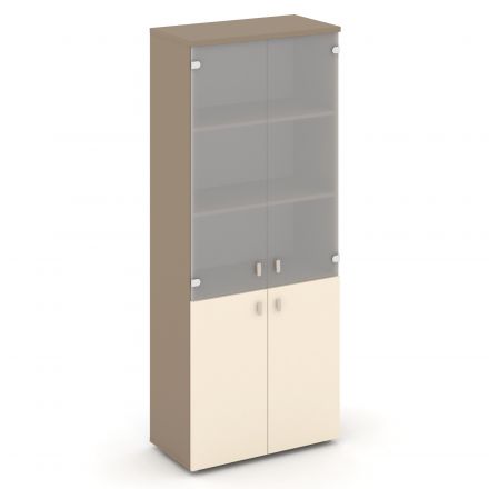 Estetica Шкаф высокий широкий (2 низ. фасада ЛДСП+2 сред. фасада стекло) ES.ST-1.2 Латте/Сатин/Сатин матовый 800*420*1977