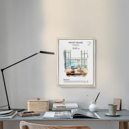 Рамка 30х40 см небьющаяся, багет 20 мм пластик, BRAUBERG "HIT3", белая с двойной позолотой, 391383