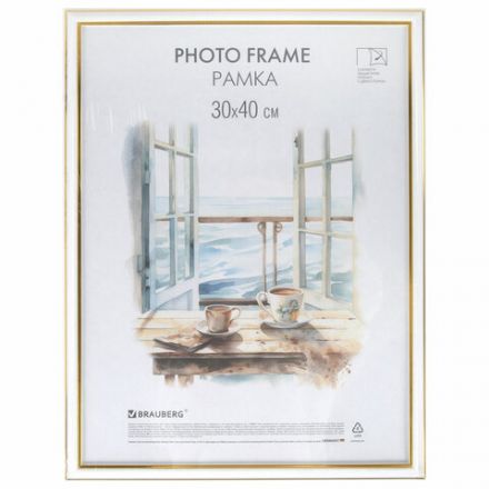 Рамка 30х40 см небьющаяся, багет 20 мм пластик, BRAUBERG "HIT3", белая с двойной позолотой, 391383