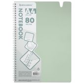 Тетрадь обложка пластик, А4 80 л., гребень мягкий, вырубка для ручки, клетка, BRAUBERG, светло-зеленый, 405373