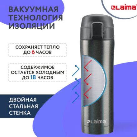 Термокружка 470 мл из нержавеющей стали SUS304, бесконечно темно-серый металлик, LAIMA, 608827
