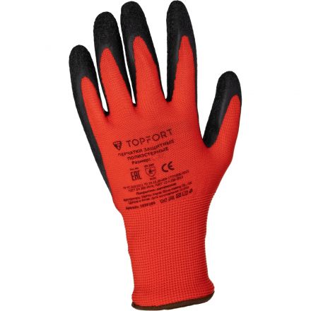 Перчатки защитные TOPFORT п/э с текстурир. латексным покр. красные р.9(L)