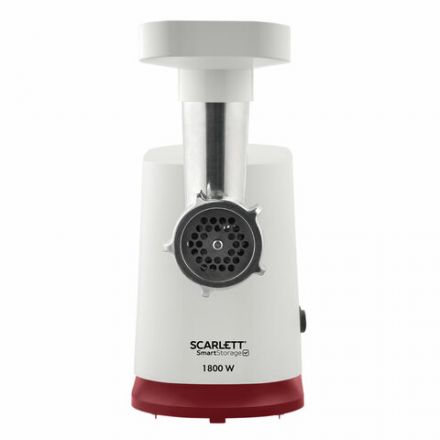 Мясорубка SCARLETT SC-MG45M23, 1800 Вт, производительность 2 кг/мин, 4 насадки, реверс, пластик, белая/бордо