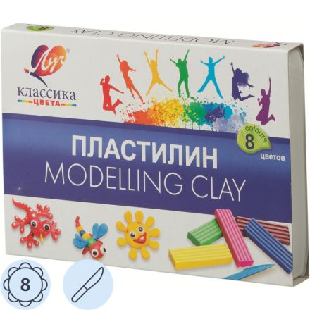 Пластилин классический Луч Классика 8 цветов 160 г со стеком