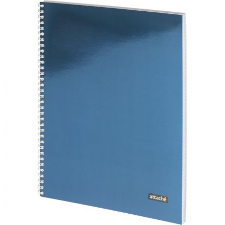 Тетрадь общая А4 96л Attache Metallic Синий клетка, греб, картон, фольга