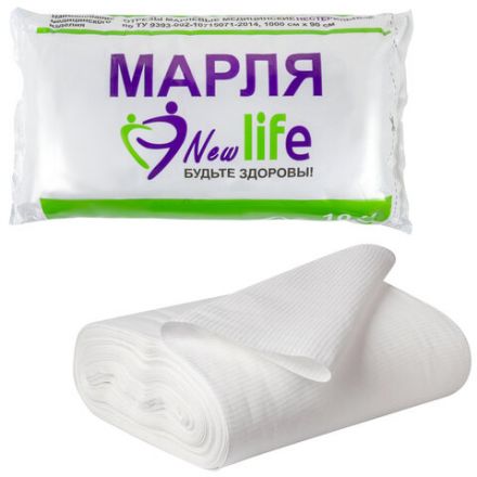 Марля медицинская отбеленная NEW LIFE отрез 0,9х10 м, плотность 36 (±2) г/м2, 94263