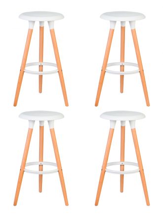 Набор 4 шт Табурет барный DOBRIN ROYCE, ножки светлый бук, цвет белый (W-02)
