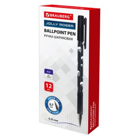 Ручка шариковая BRAUBERG "Jolly Roger", СИНЯЯ, корпус с печатью, узел 0,7 мм, линия письма 0,35 мм, 141536