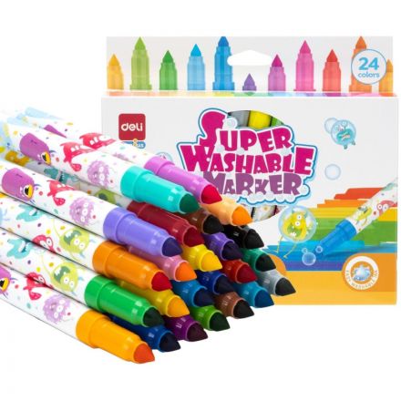 Фломастеры Deli, смываемые, пулевидный наконечник, наб 24 шт, EC155-24