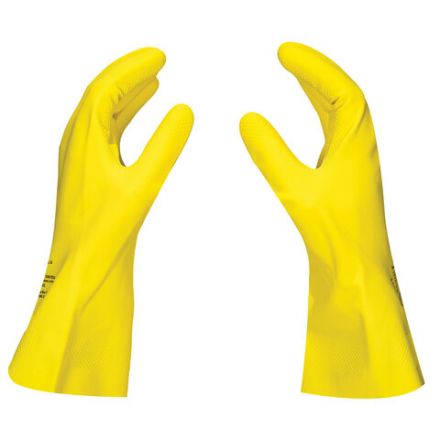 Перчатки латексные SCAFFA "Луч", КЩС-2, хлопчатобумажное напыление, размер 9, L (большой), желтые, 00-01017718