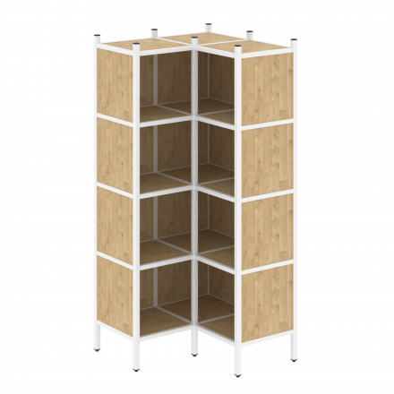 Loft Угловой внутренний стеллаж наборный VR.L-31 Тиквуд светлый/Белый металл 862*862*1869