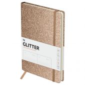 Ежедневник недатированный, А5, 136л., твердый переплет, диз. картон, BG "Glitter. Bronze", бронзовый, на резинке, карман