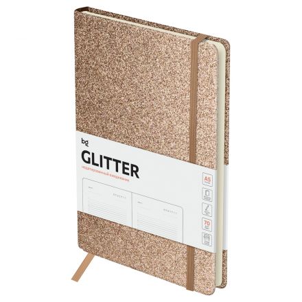 Ежедневник недатированный, А5, 136л., твердый переплет, диз. картон, BG "Glitter. Bronze", бронзовый, на резинке, карман